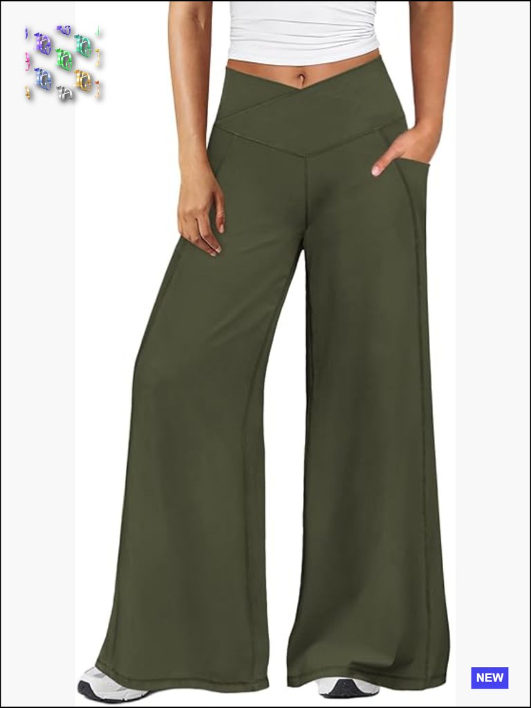 Wide Leg Flare Leggings High Waisted Yoga Pants With Pockets